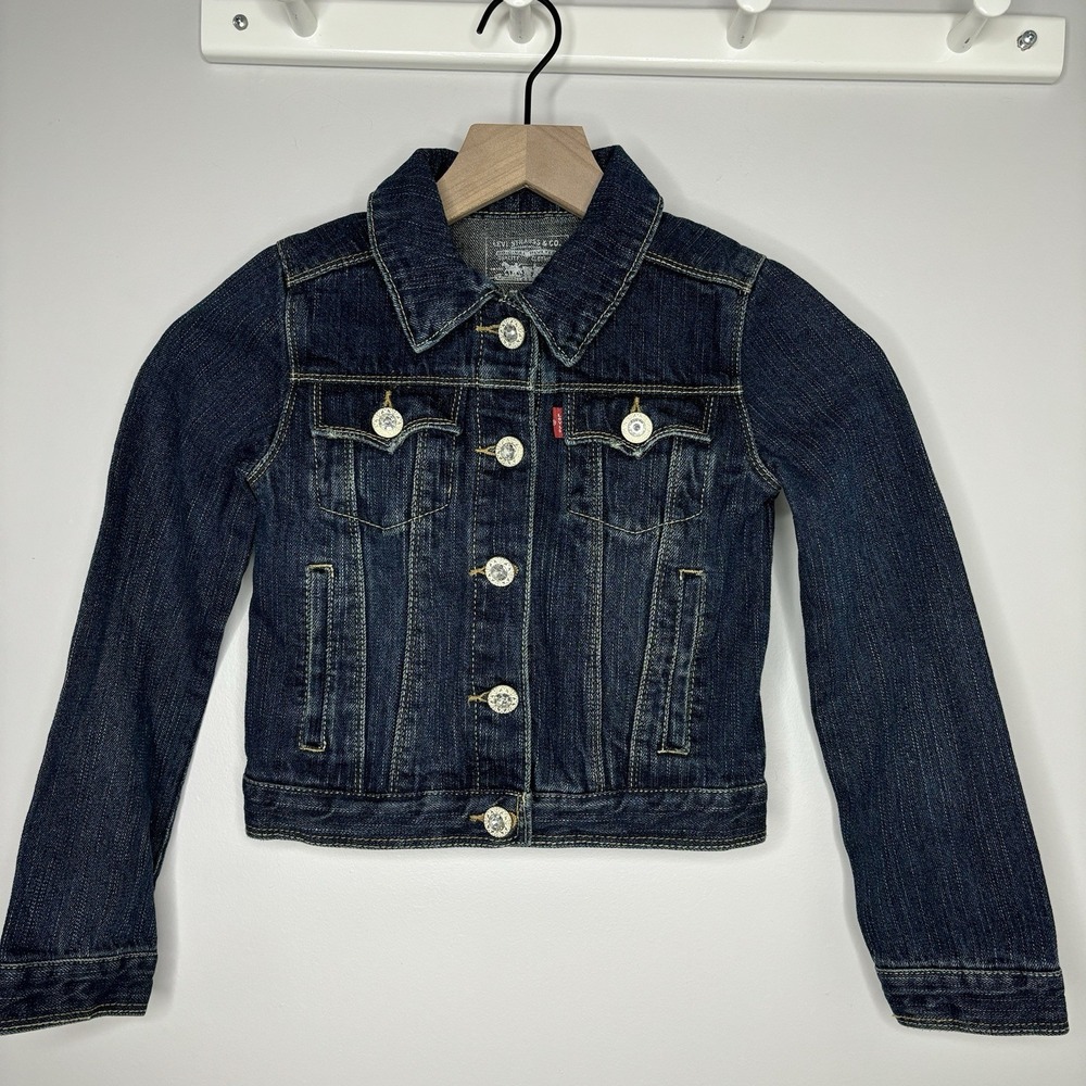 Levi's Denim Jacket Rhinestone Buttons Girls 7 Small Bling Trucker Classic Blue‎